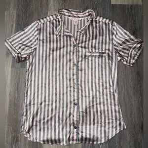 Victoria’s Secret Pink & Gray Striped Pajama Top - Size Medium